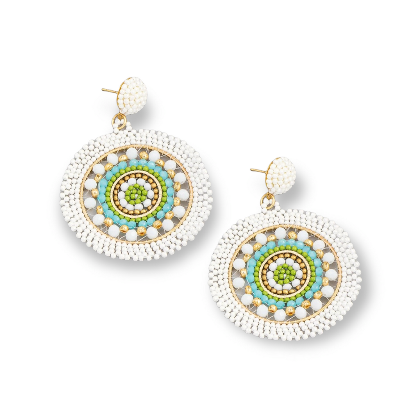 CLAIRE Round Seed Bead Disc Earring white