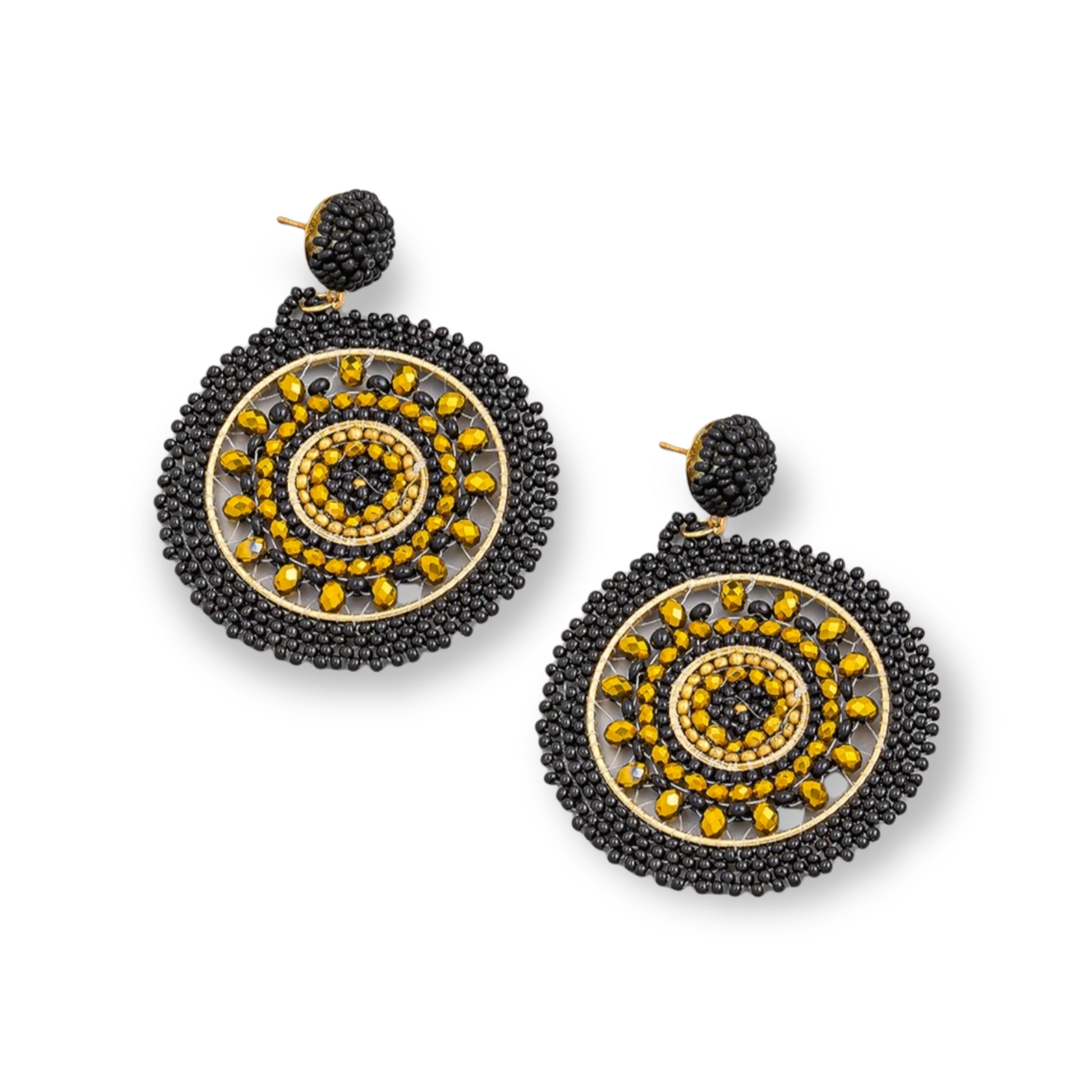 CLAIRE Round Seed Bead Disc Earring black