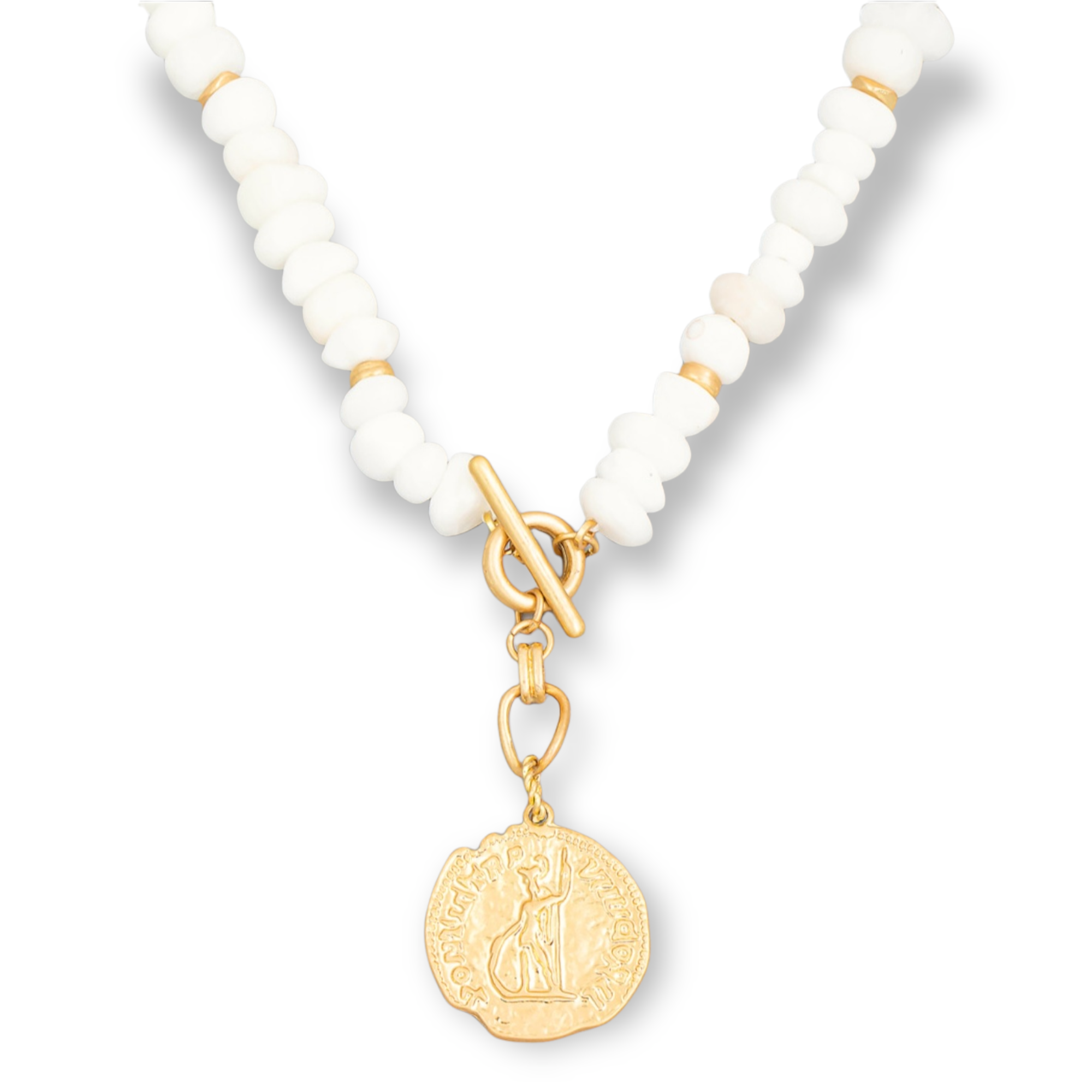 KARIS Bead Necklace With Coin Pendant white