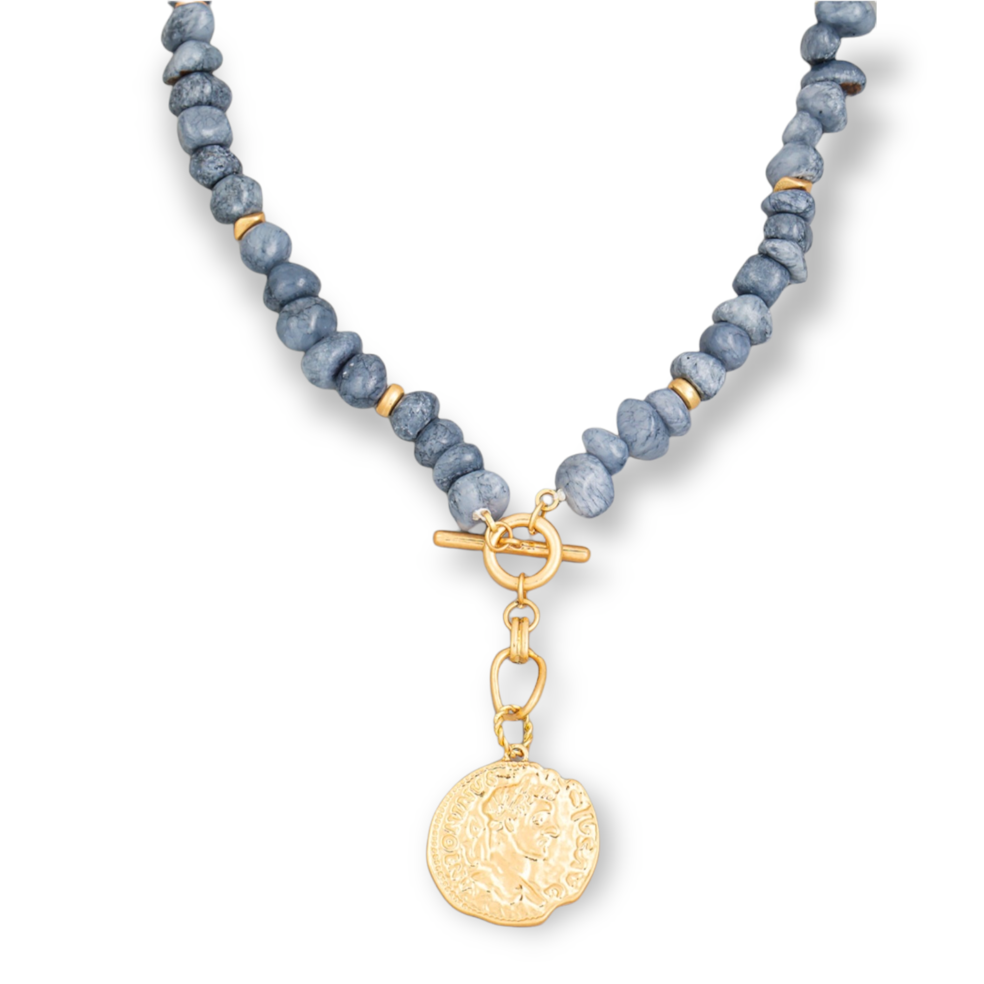 KARIS Bead Necklace With Coin Pendant grey 2
