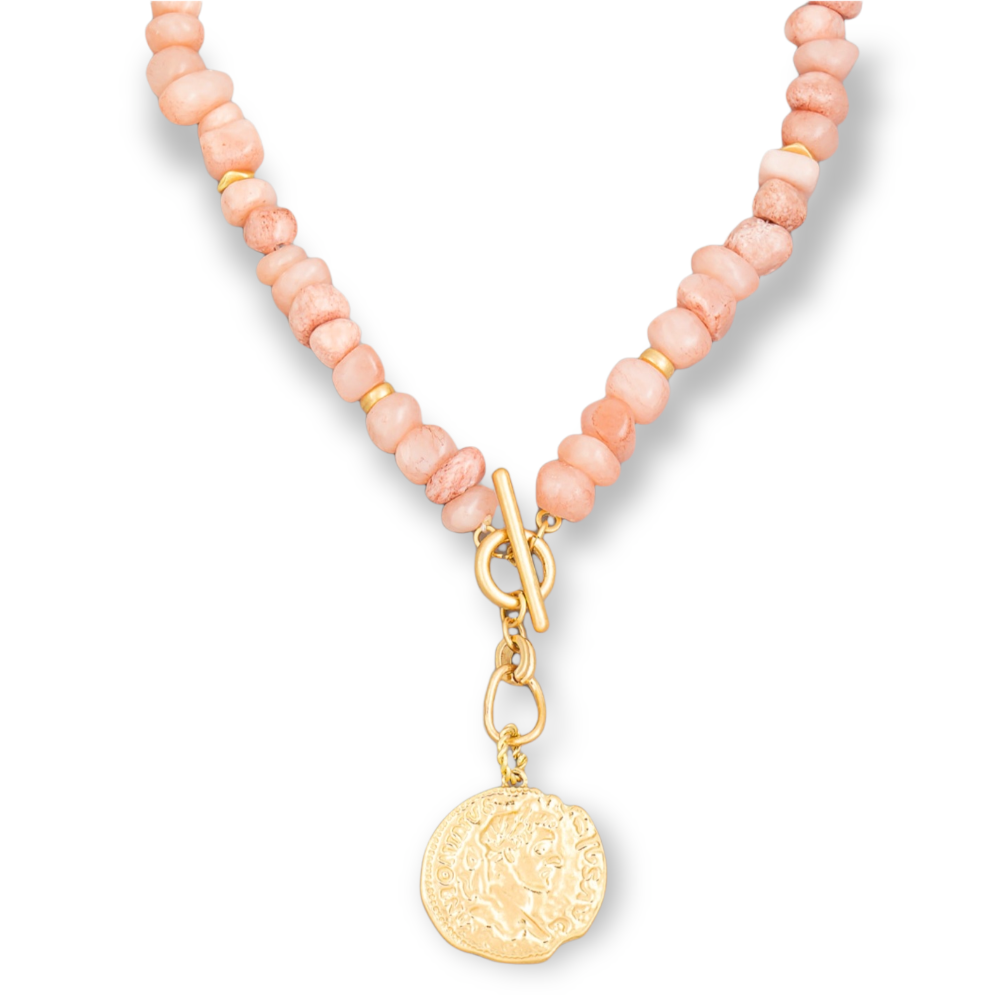 KARIS Bead Necklace With Coin Pendant pink rose
