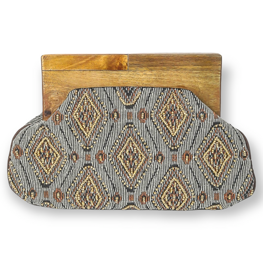 Boho Wood Frame Clutch handbag 1