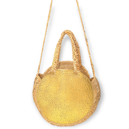 Gold Round Jute Tote handmade handbag