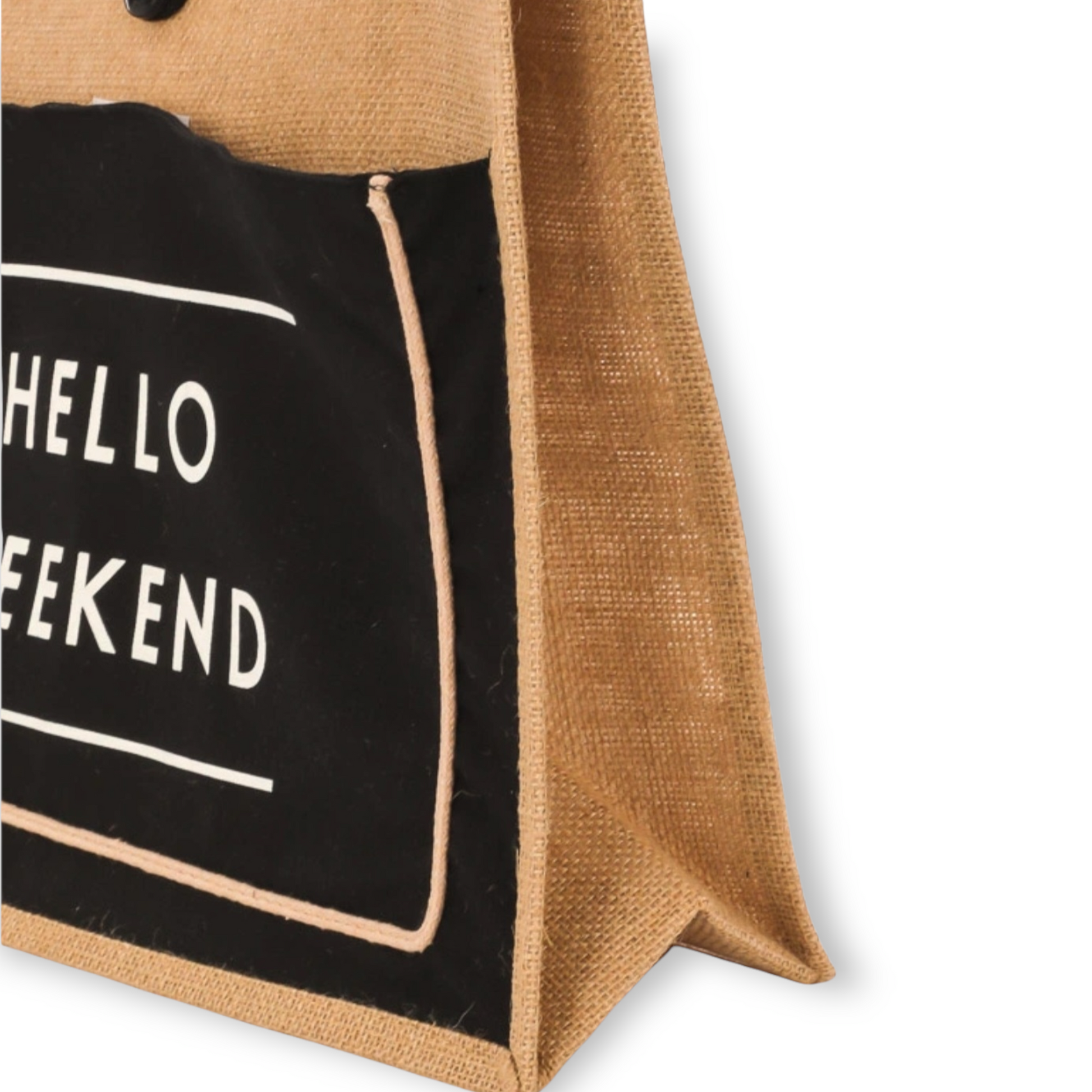 Front black Burlap weekend beach bag tote