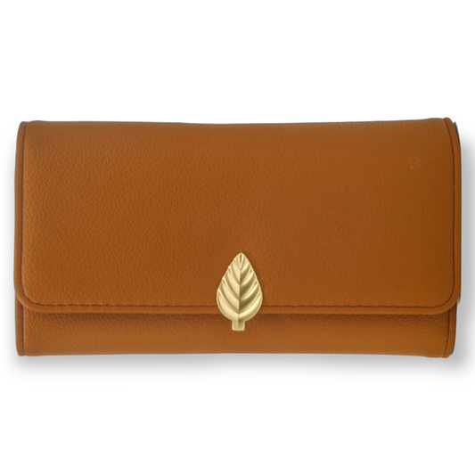 Brown Soft faux pebbled leather long wallet tan