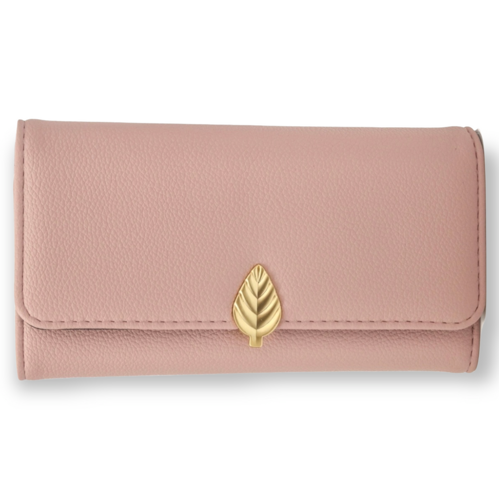 Blush tan pink Soft faux pebbled leather long wallet pink rose