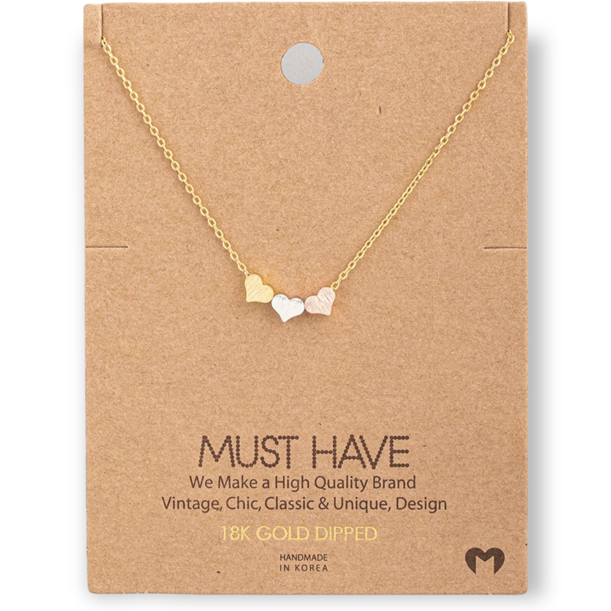 TRIPLE Heart Multi-Color Pendant Necklace