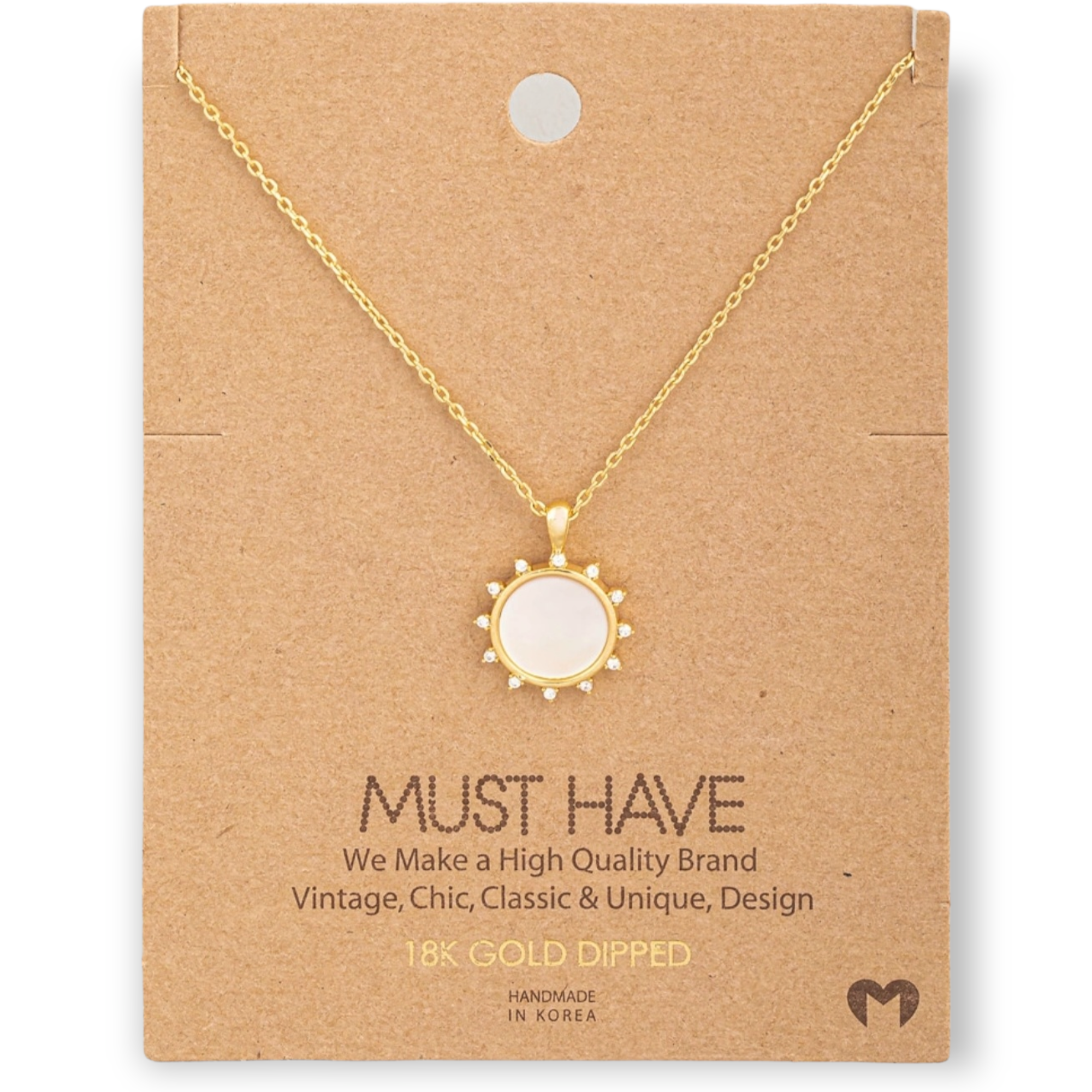 Sun Disc Shell Inlay Pendant Necklace