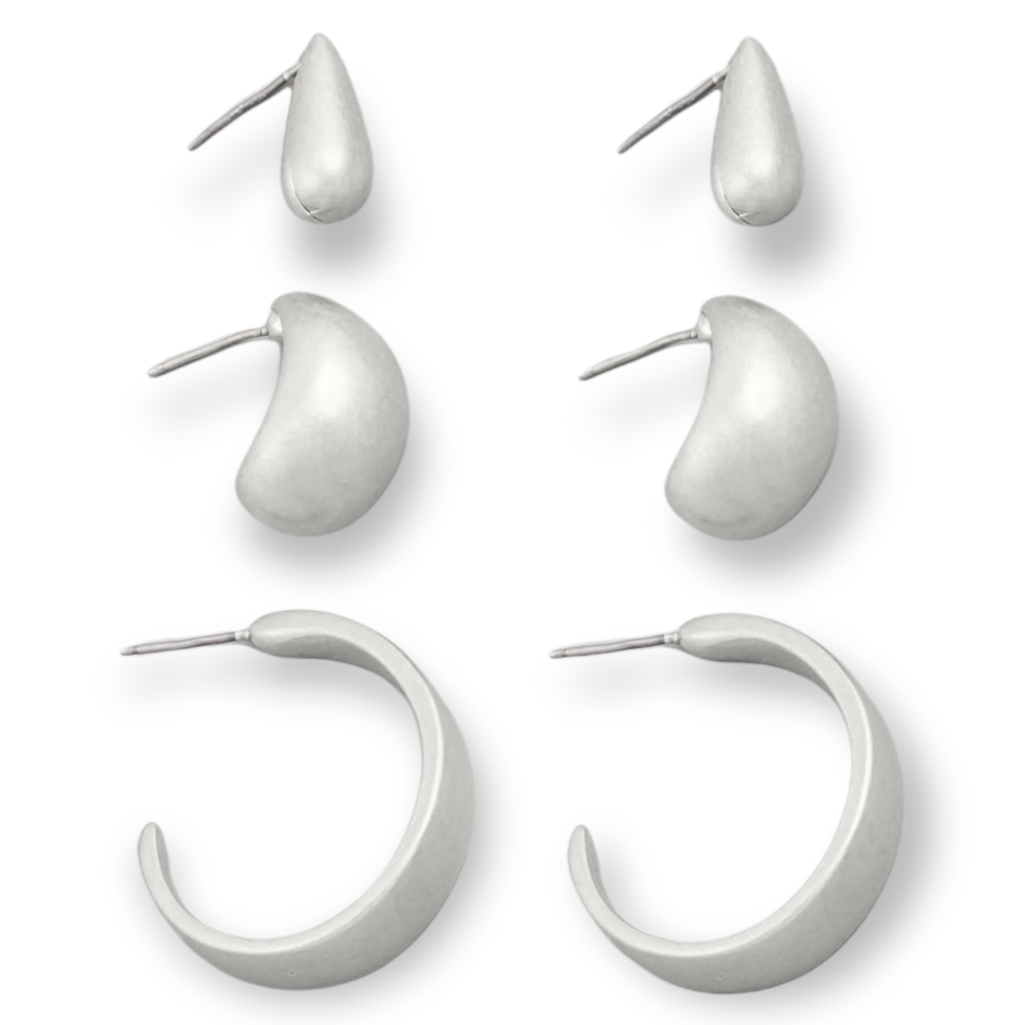 JULIE Set of 3 Brushed Brass Earrings silver