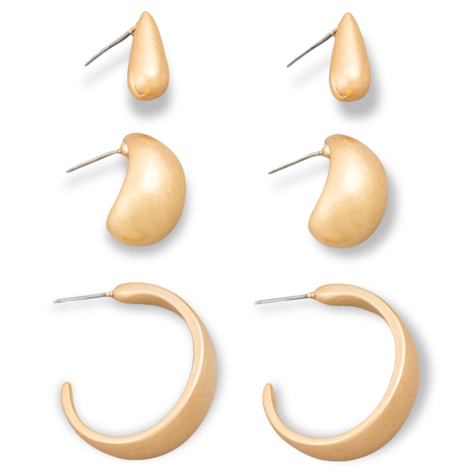 JULIE Set of 3 Brushed Brass Earrings gold