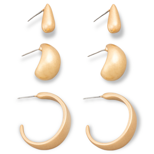 JULIE Set of 3 Brushed Brass Earrings gold