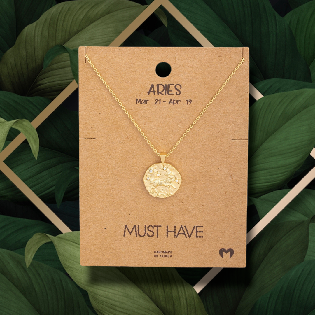 Aries Hammered Zodiac Coin Pendant Necklace