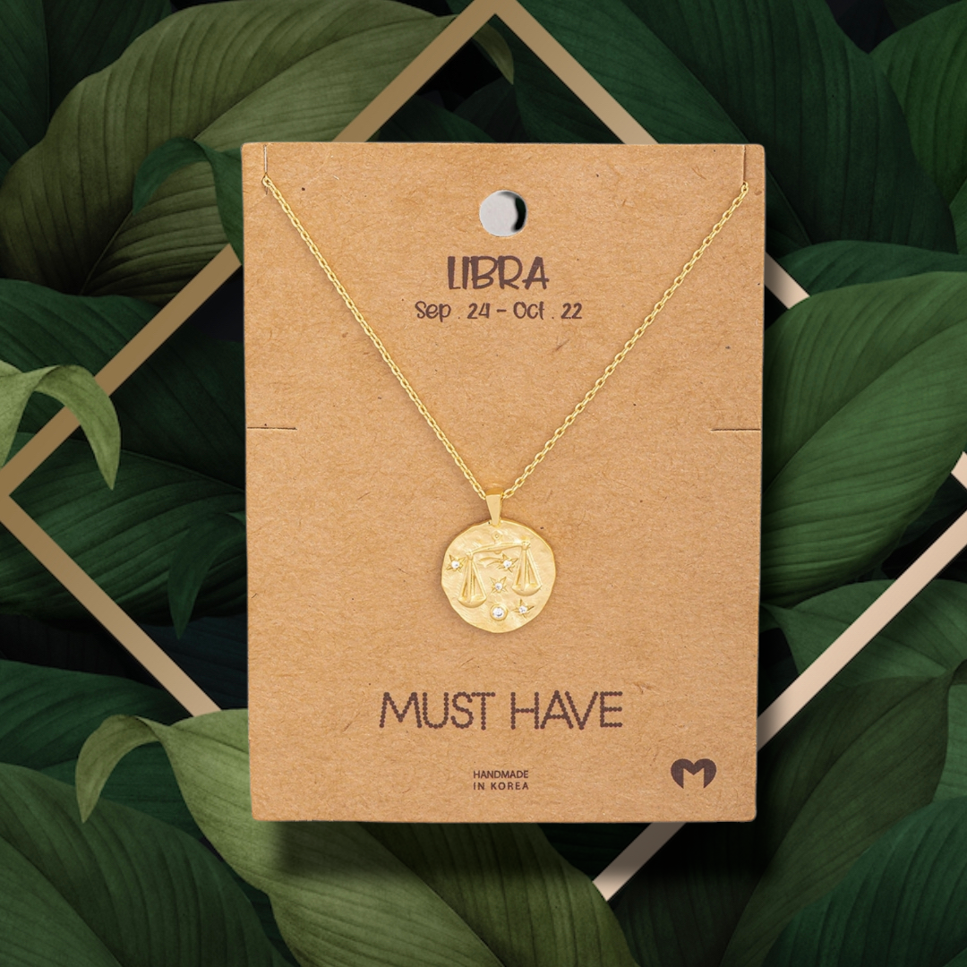 Libra Hammered Zodiac Coin Pendant Necklace