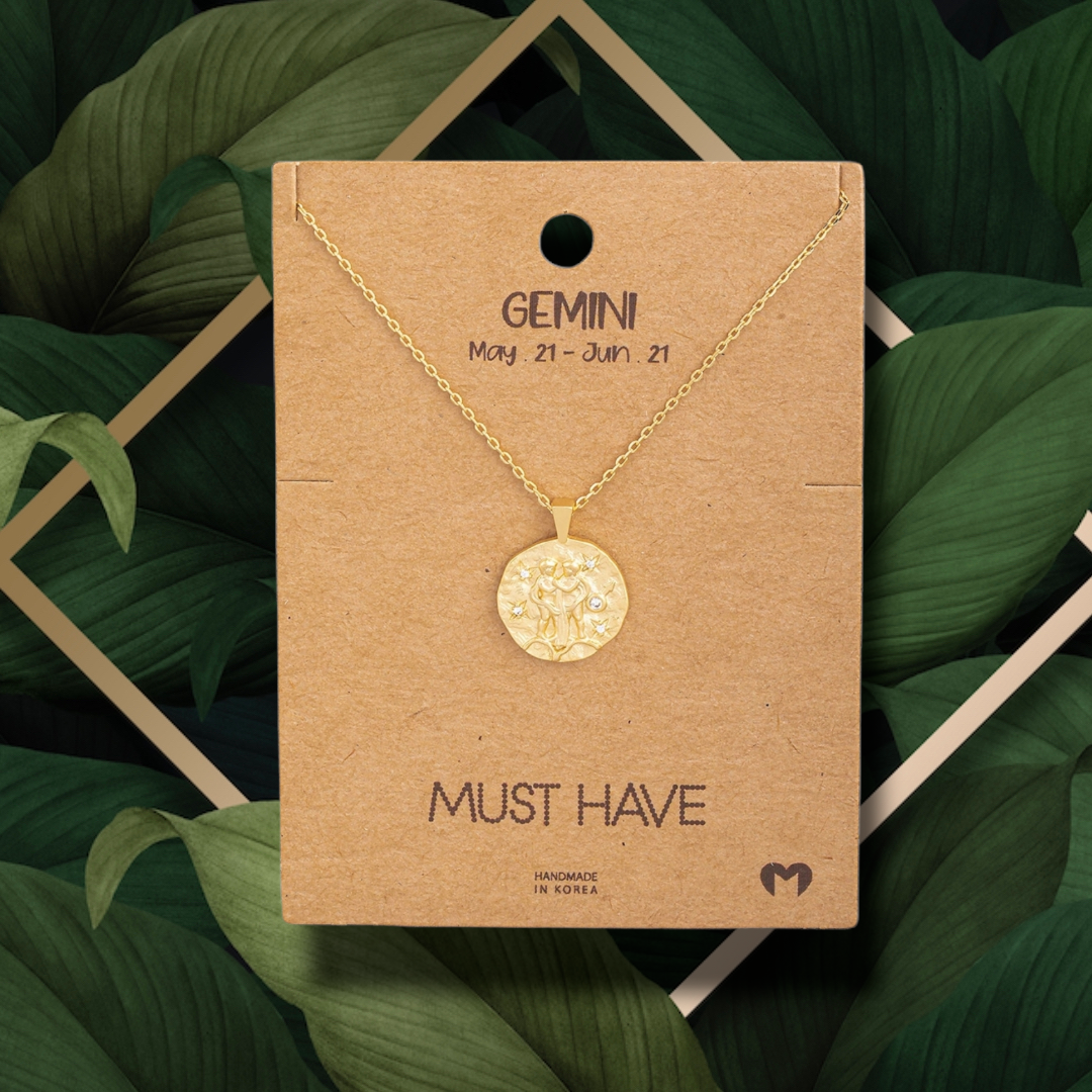 Gemini Hammered Zodiac Coin Pendant Necklace