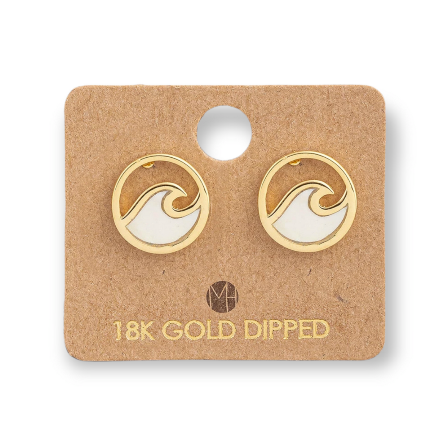 Circle Wave Stud Earrings Gold White