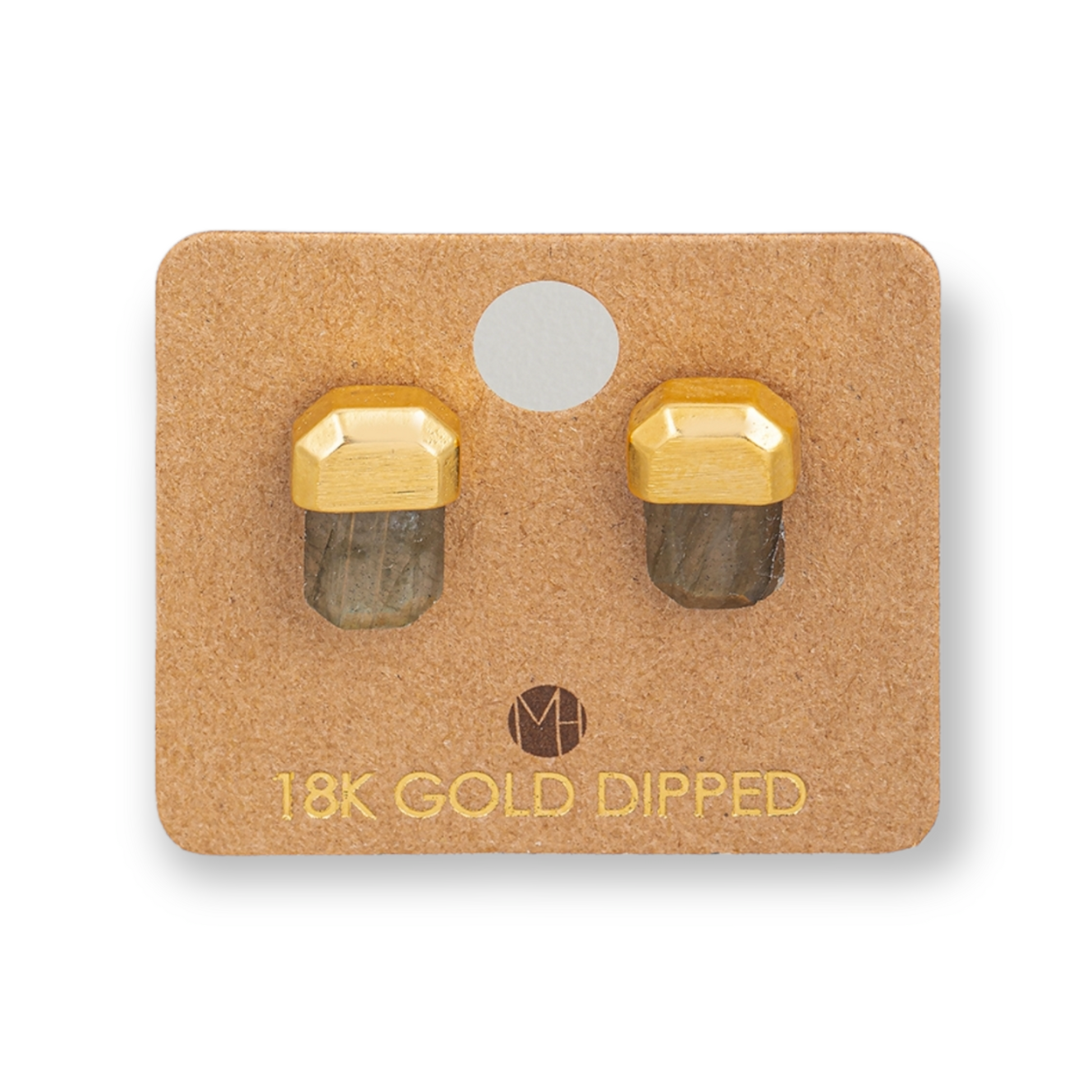 Gold Capped Semiprecious Stone Stud Earring Laberdorite