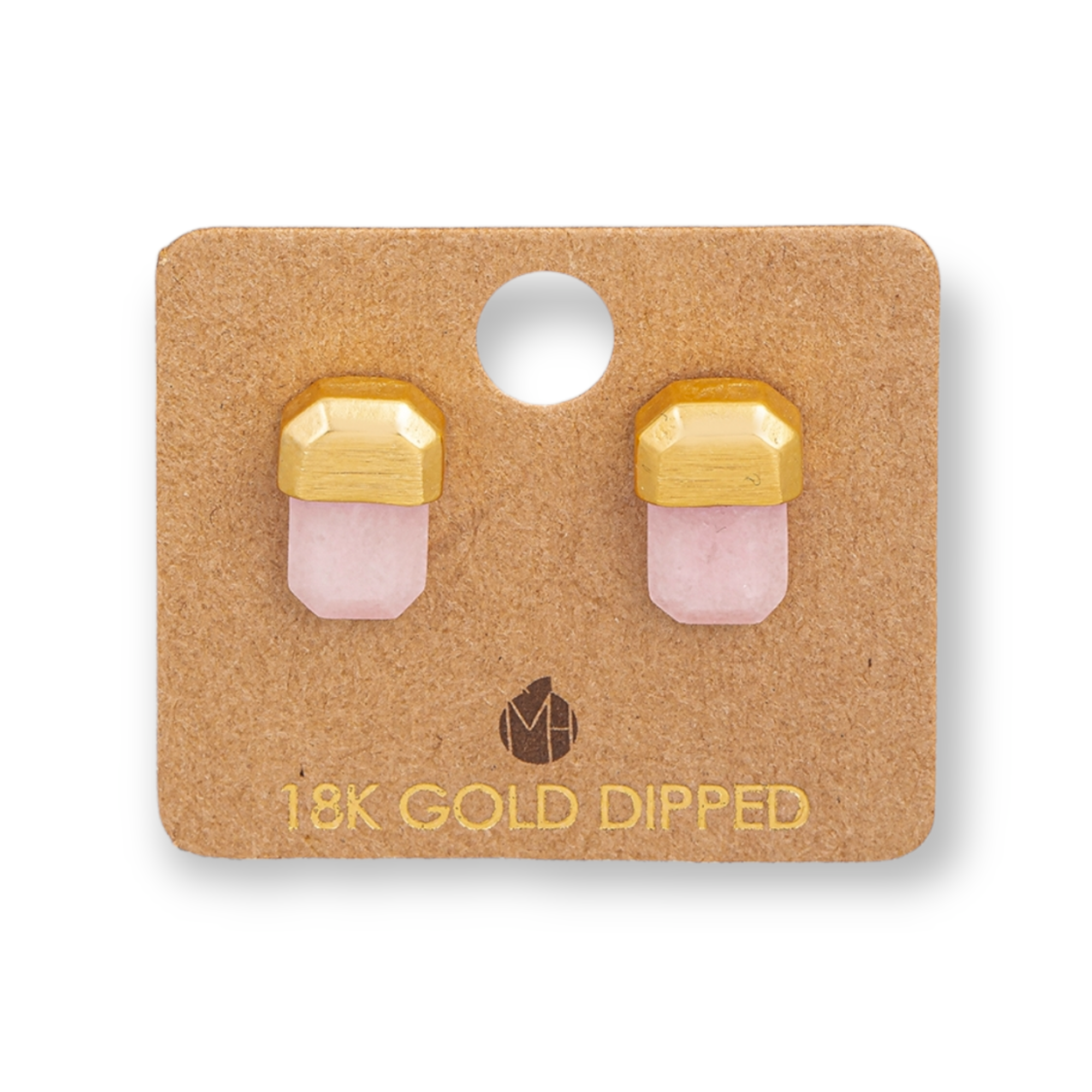  Gold Capped Semiprecious Stone Stud Earring Pink quartz