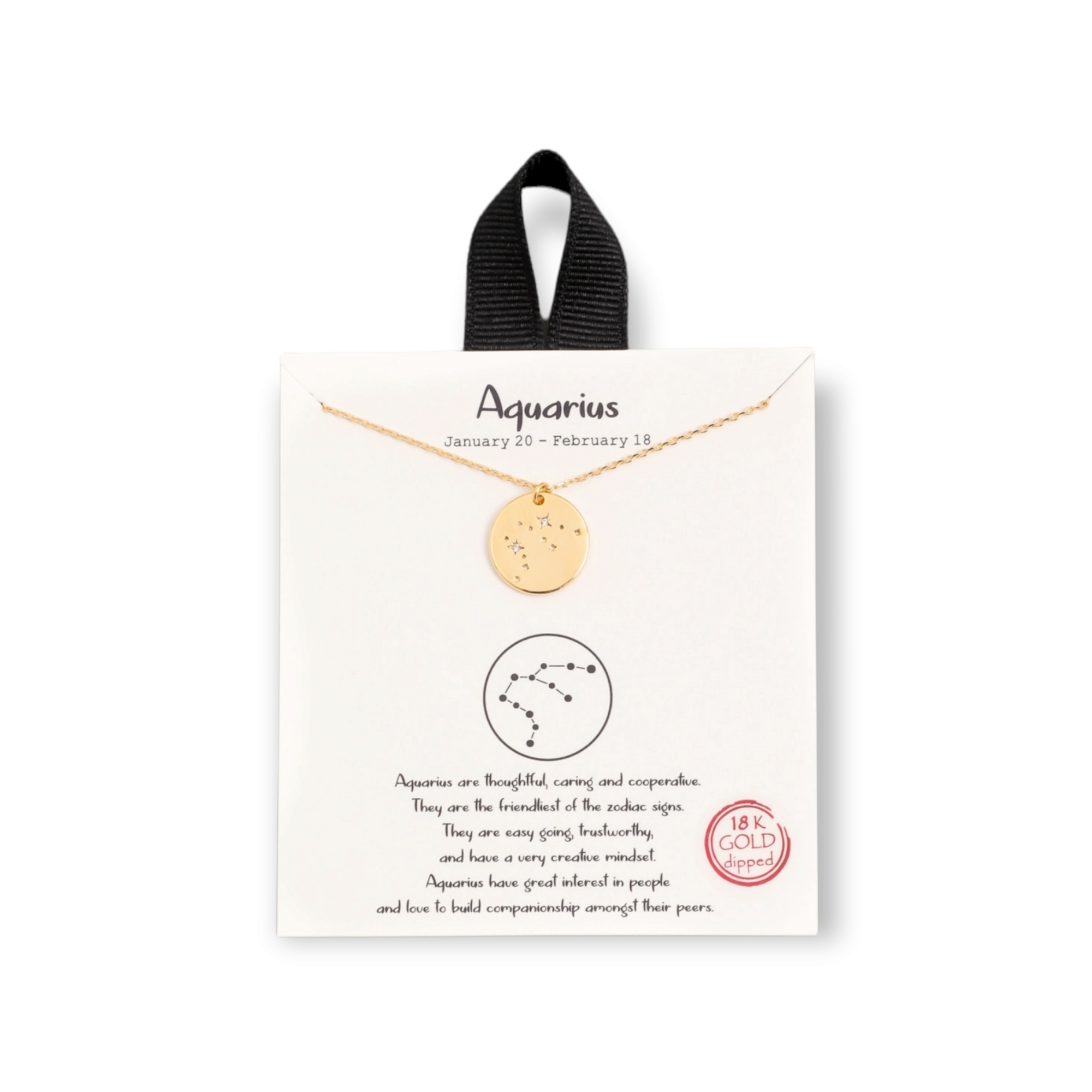 Aquarius Gold Dipped Zodiac Coin Necklace Constellation