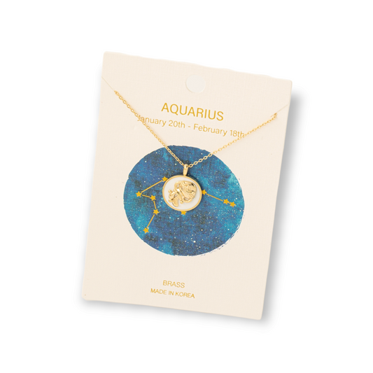 Zodiac Constellation Coin Pendant Necklace aquarius gold