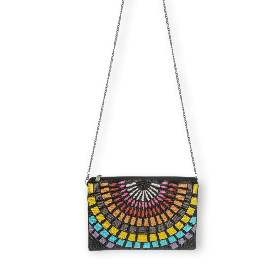 Boho Seed Beaded Rainbow Pattern Cosmetic Bag