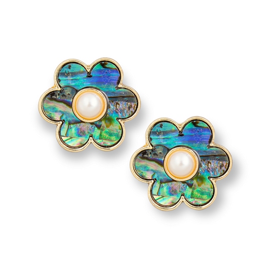 Pearl Flower Enamel Stud Earrings