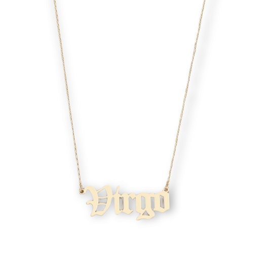 Virgo Brass Script Zodiac Constellation Necklace virgo