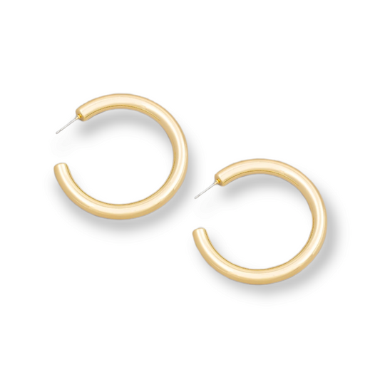 Metallic Open Tube Hoop Earrings gold