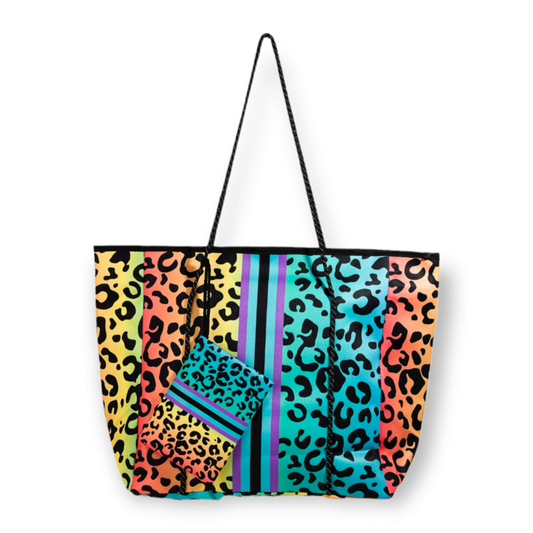 Colorful Striped Leopard Print Tote Bag