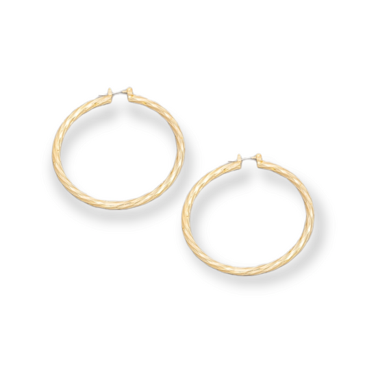 Thin Twist Pincatch Hoop Earrings gold