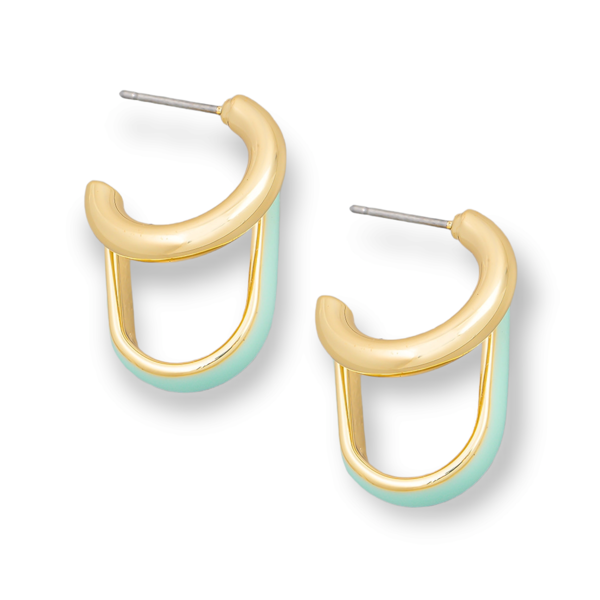 Double Circle brads and teal enamel Oval Hoop Earrings