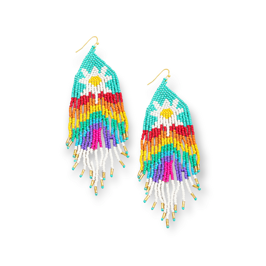 Seed Beaded Rainbow Fringe Earrings

