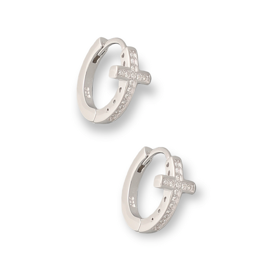 Sterling Silver Cross Hoop Earrings