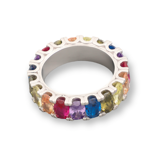 Sterling Silver Crystal Rainbow Eternity Ring