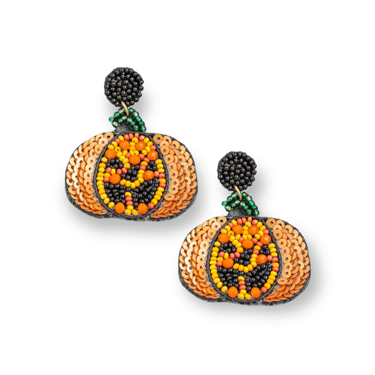 Beaded Halloween Pumpkin Drop Earrings

