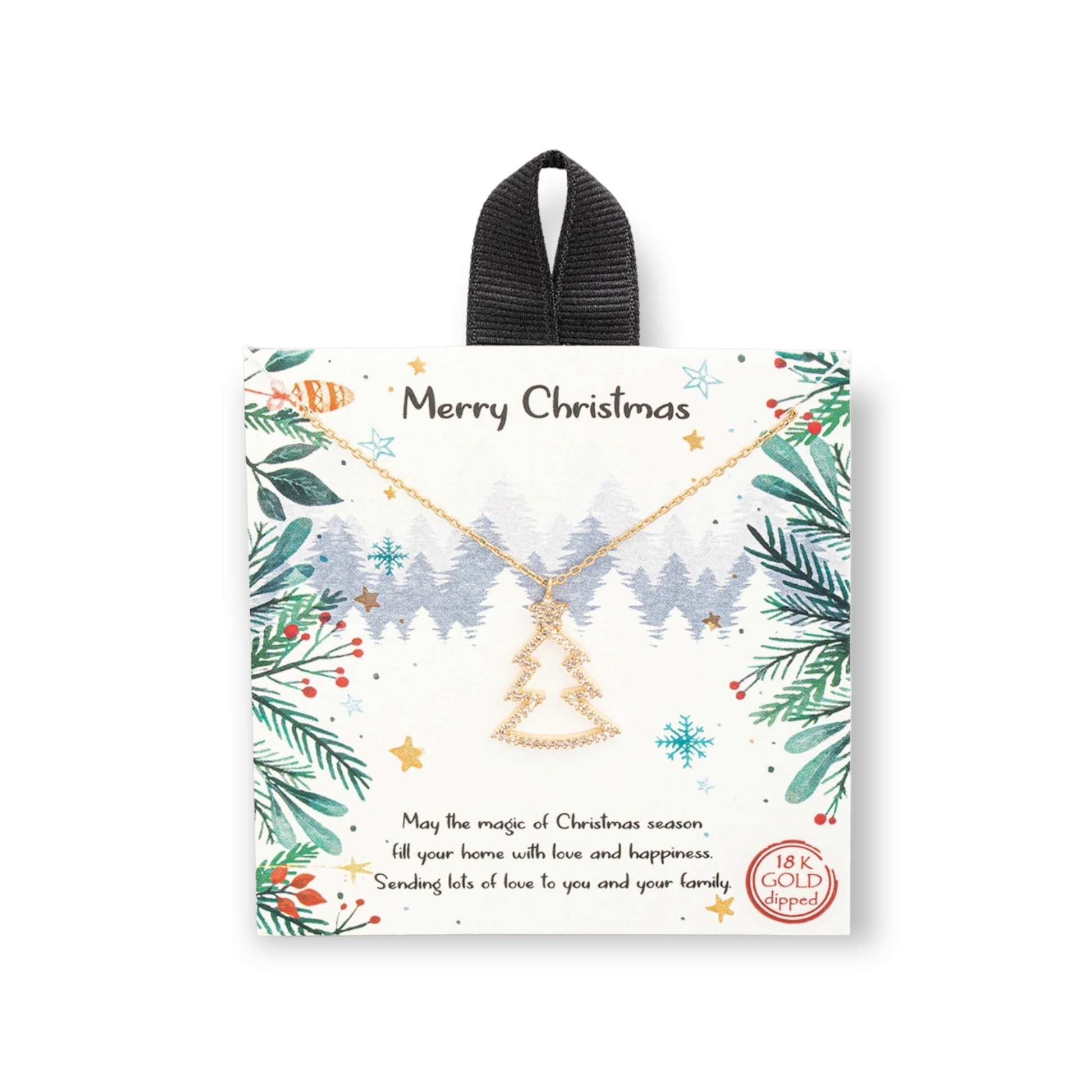 Pave Christmas Tree Outline Charm Necklace