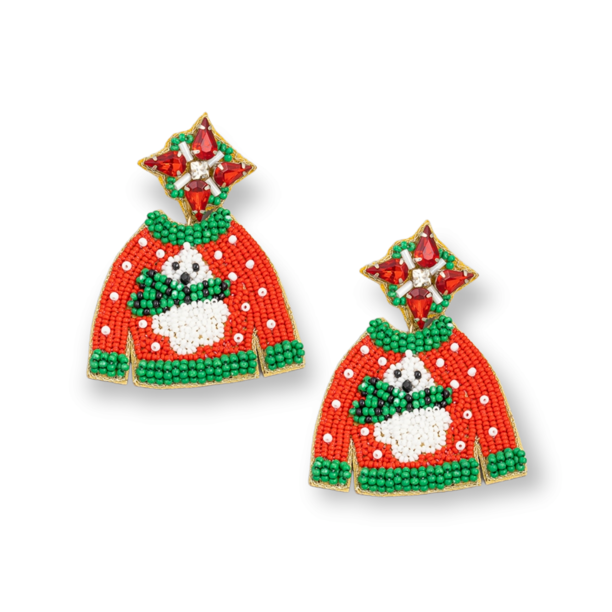 Beaded Snowman Sweater Christmas Earrings