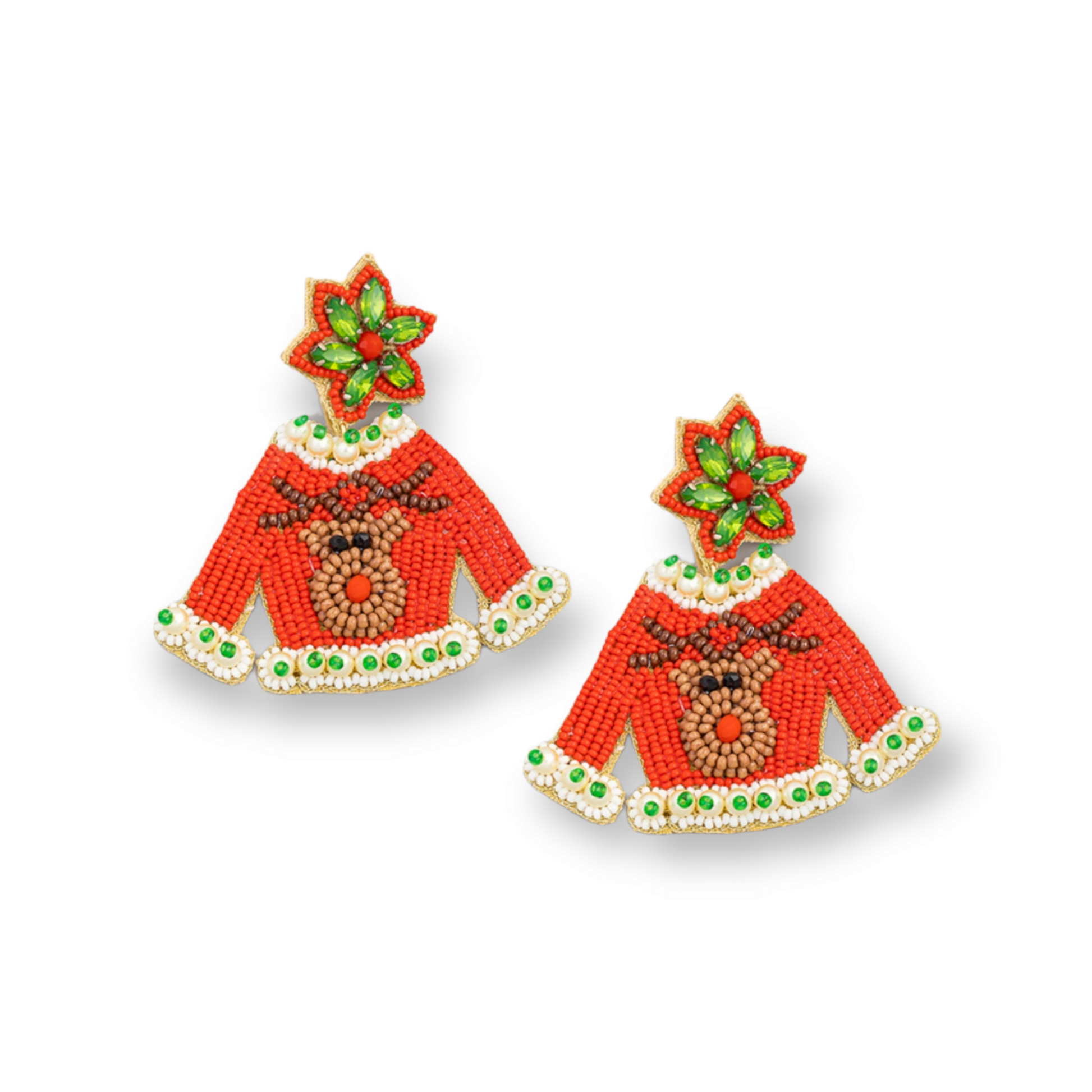 Beaded Rudolph Sweater Christmas Earrings