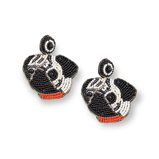 Beaded Pet Pug Face Drop Earrings