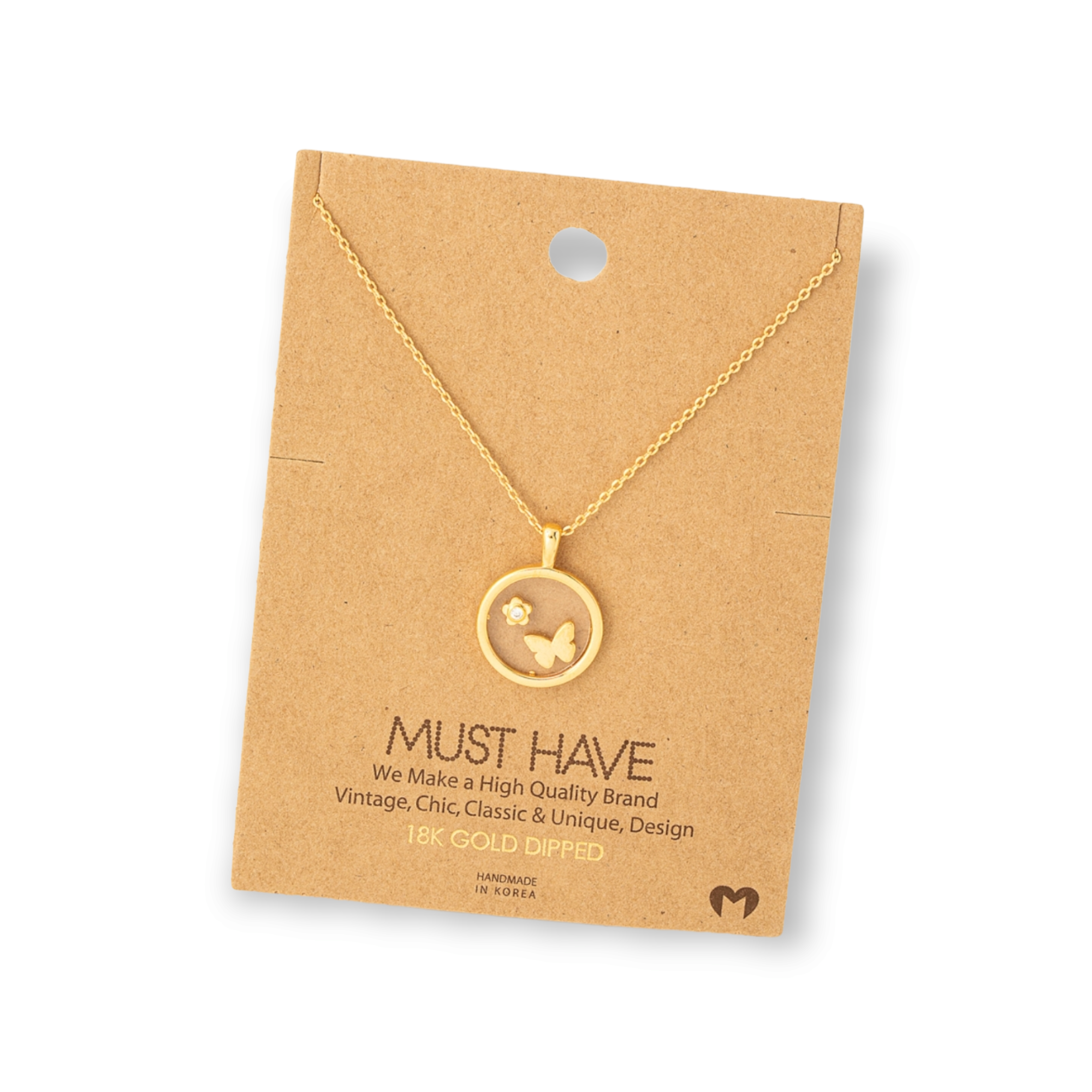 Mini Flower Butterfly Coin Pendant Necklace