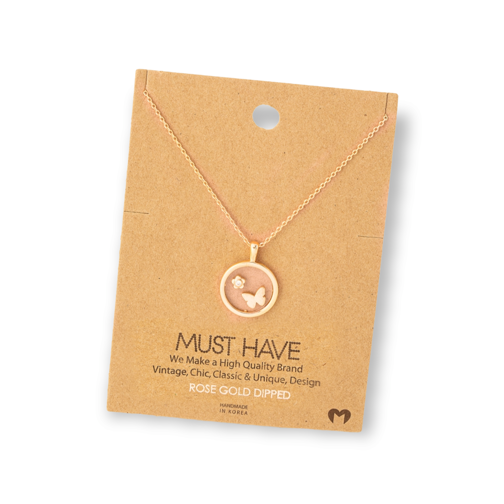 Mini Flower Butterfly Coin Pendant Necklace