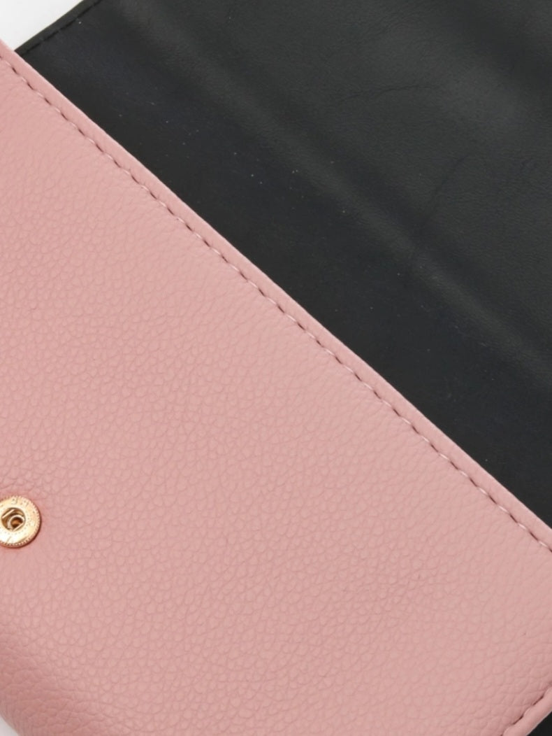 Interior flap blush tan pink Soft faux pebbled leather long wallet side