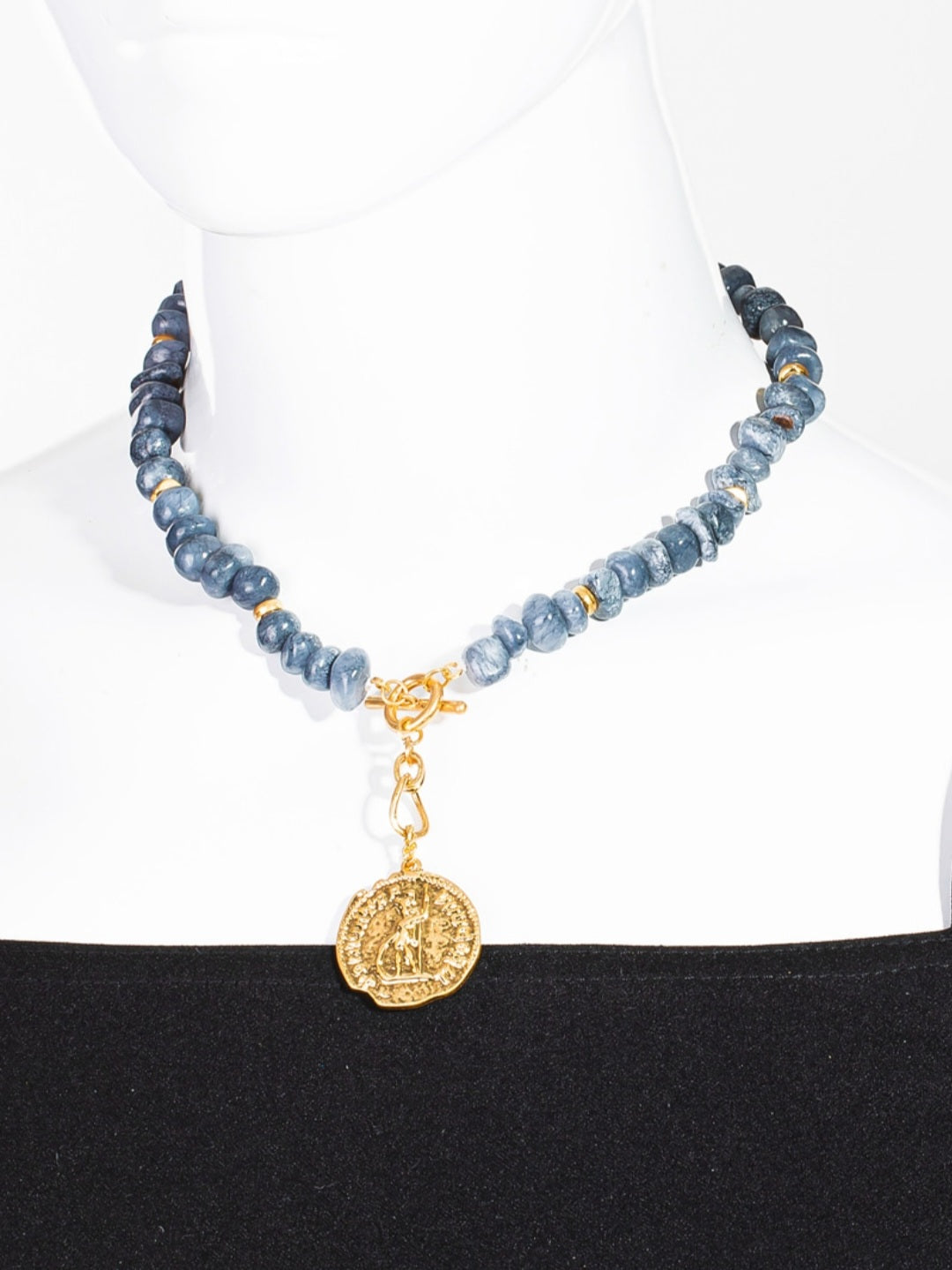 KARIS Bead Necklace With Coin Pendant grey 3