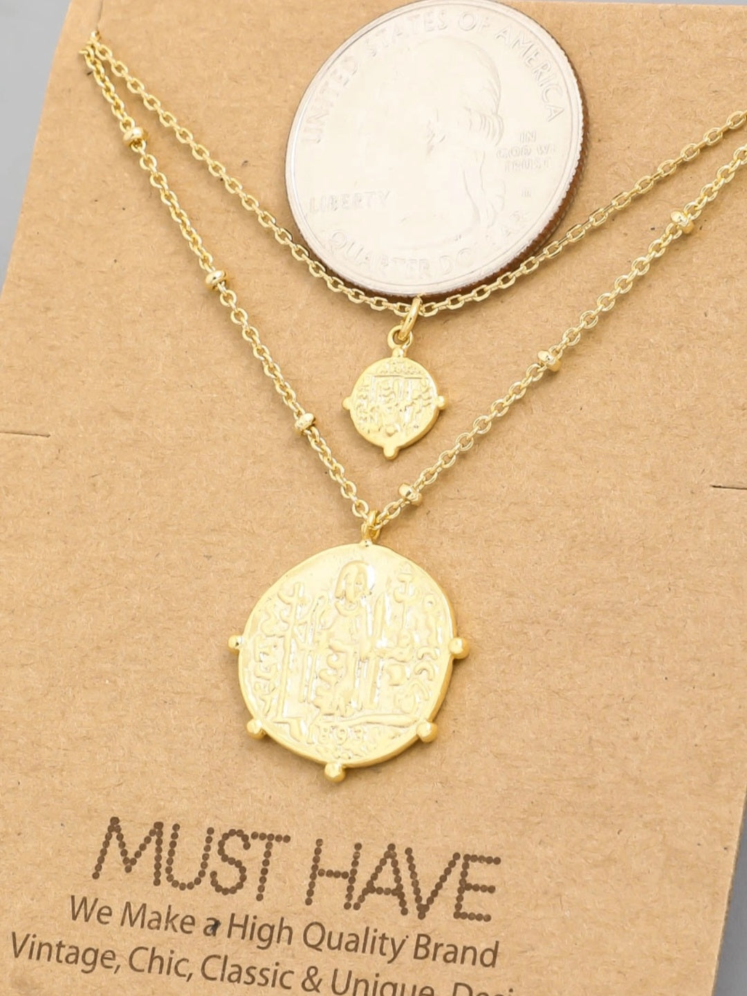 COIN Antique Layered Pendant Necklace