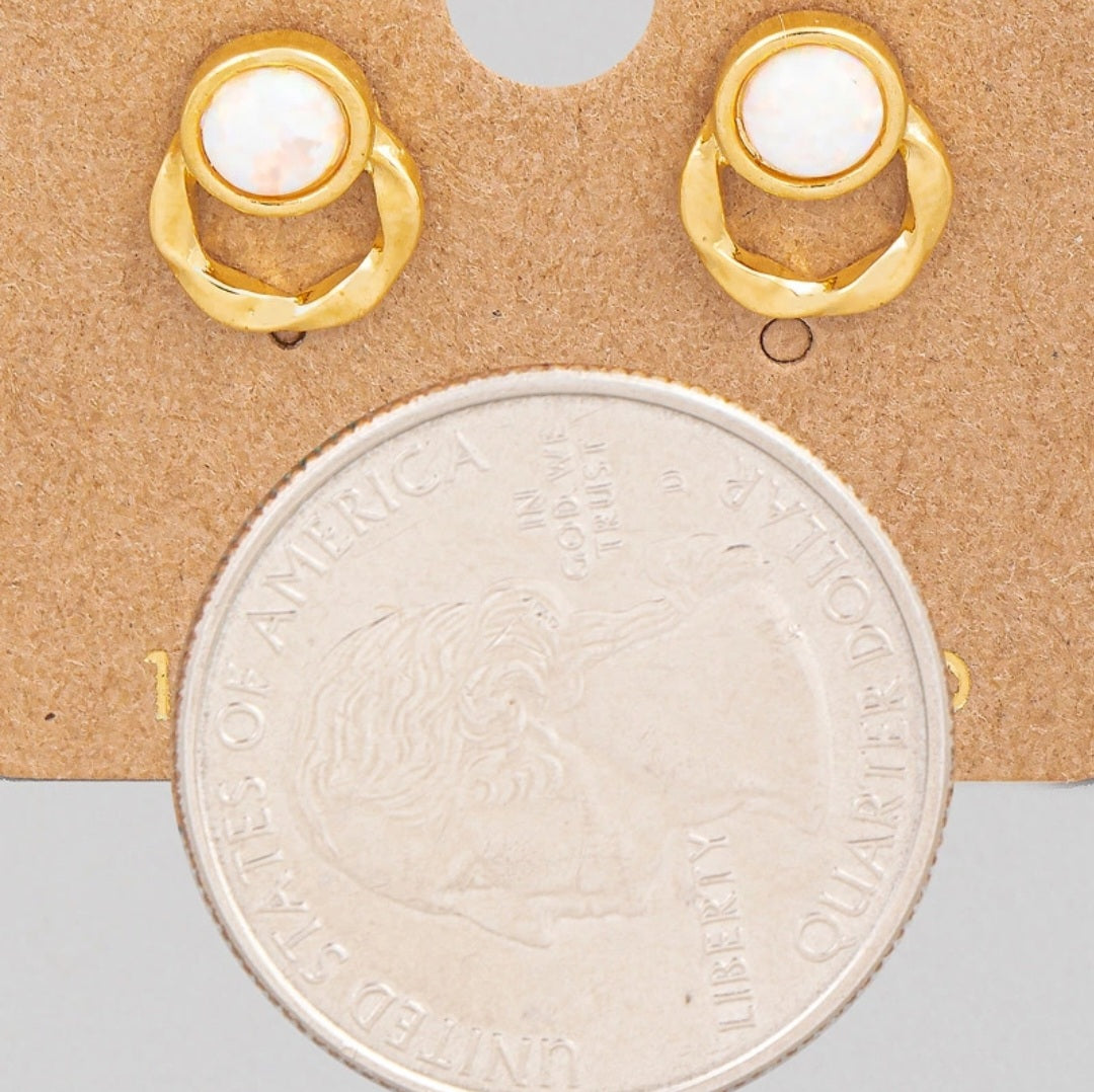 Mini Circle Opal Stud Post Earrings