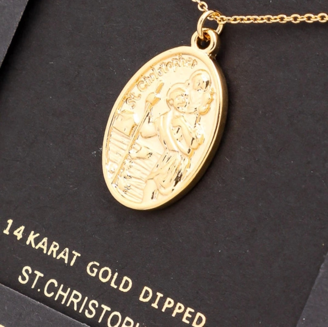 Gold Dipped St Christopher Pendant Necklace