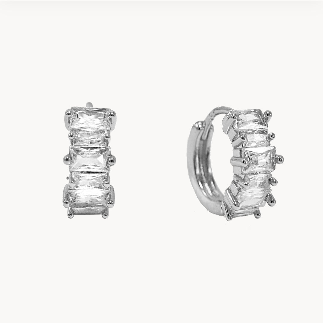 CZ baguette HUGGIE EARRING SILVER SIDE
