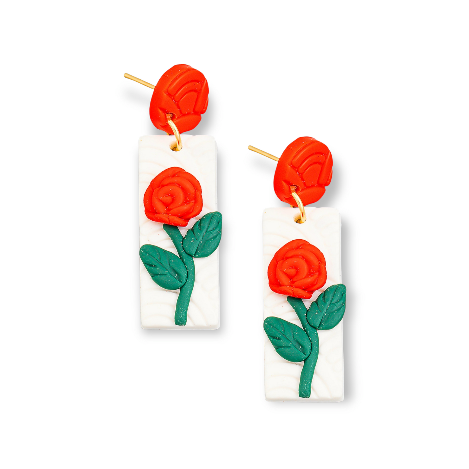 Polymer Clay Rectangle Rose Drop Earrings
