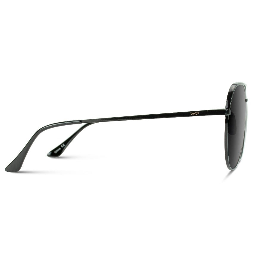 Aviator Sunglasses black lens black frame left