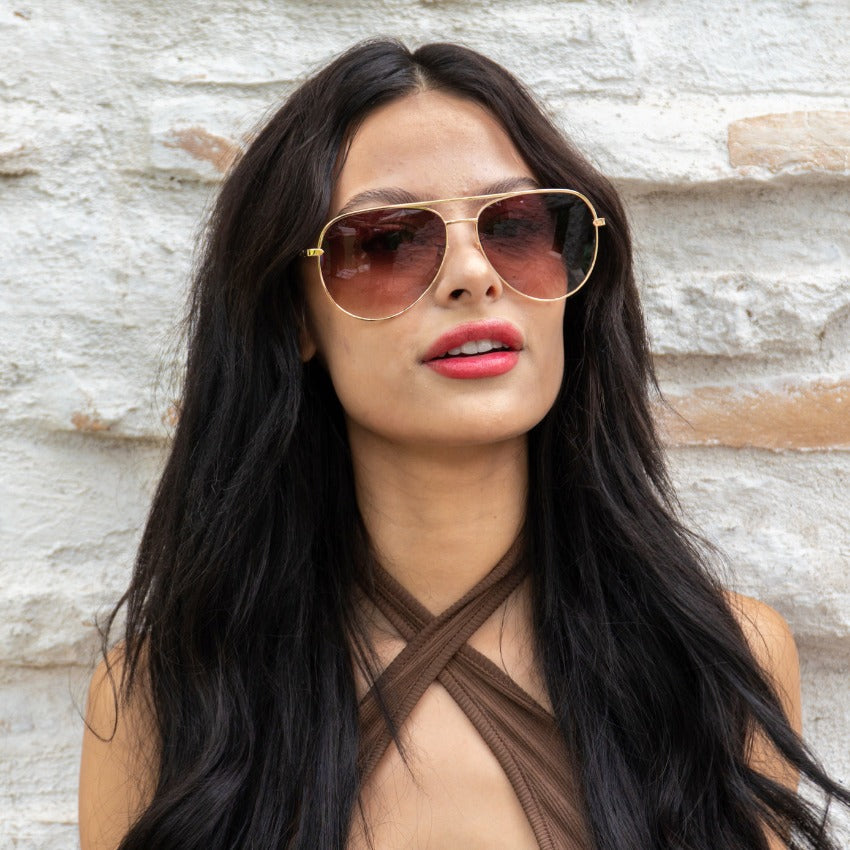 Aviator Sunglasses brown lens gold frame mod