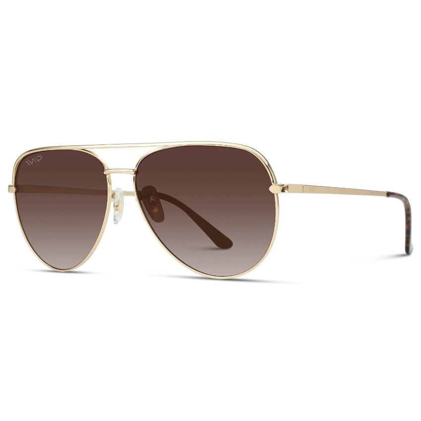 Aviator Sunglasses brown lens gold frame side